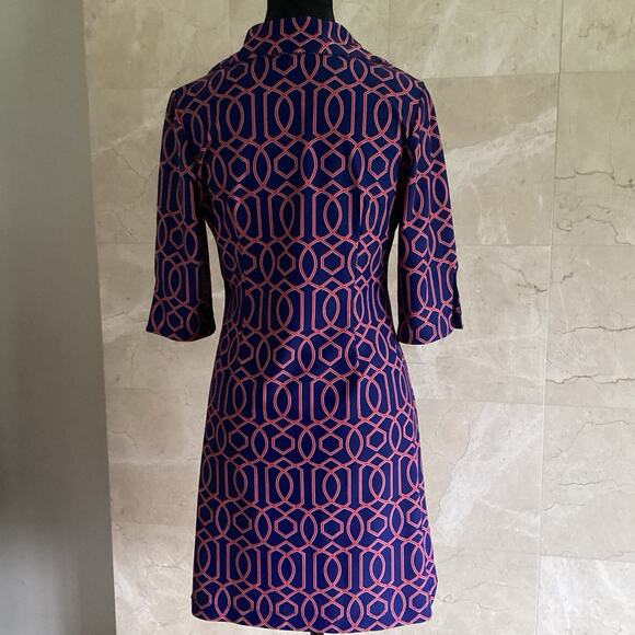 Jude Connally Michelle Dress Small Navy Geometric Stretch 3/4 Sleeve USA $268 - Picture 6 of 11